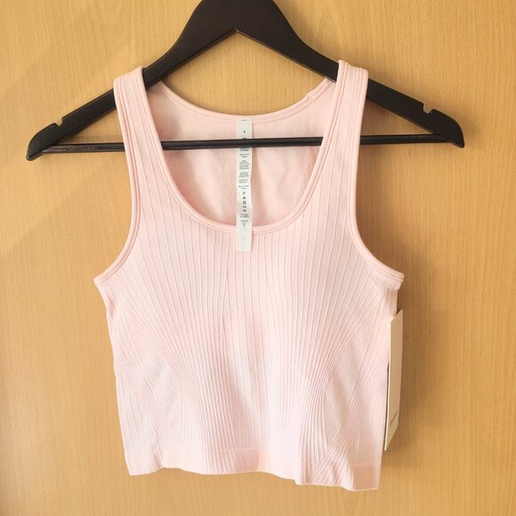 Lululemon Ebb to Street Cropped Tank Top Rib Map Strawberry Milkshake / White 4 - Picture 5 of 11